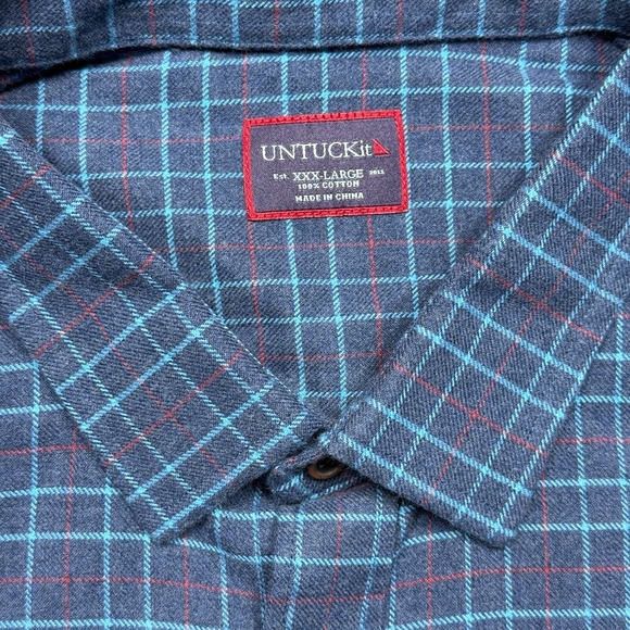 Untuckit Shirt‎ Mens 3XL Blue Red Stripe Flannel Long Sleeve Casual Button XXXL - Picture 5 of 9